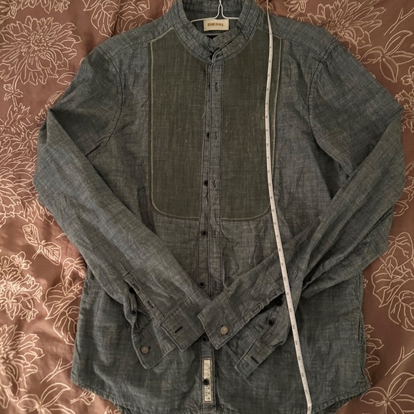 Diesel  Denim Buttondown Longsleeve Shirt Band Collar Chest Patch Mens Size L - Picture 2 of 15